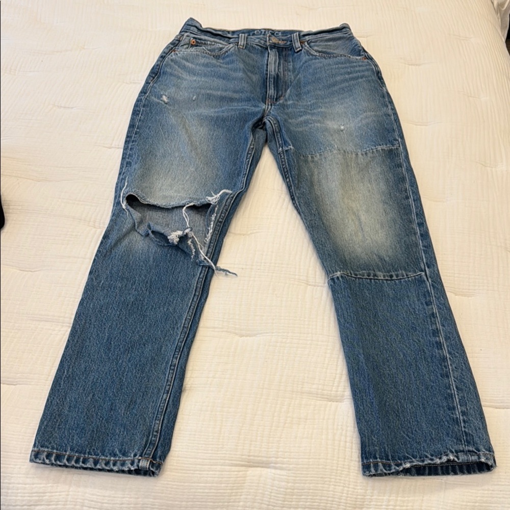 Etica Women's Blue Distressed Straight Jeans